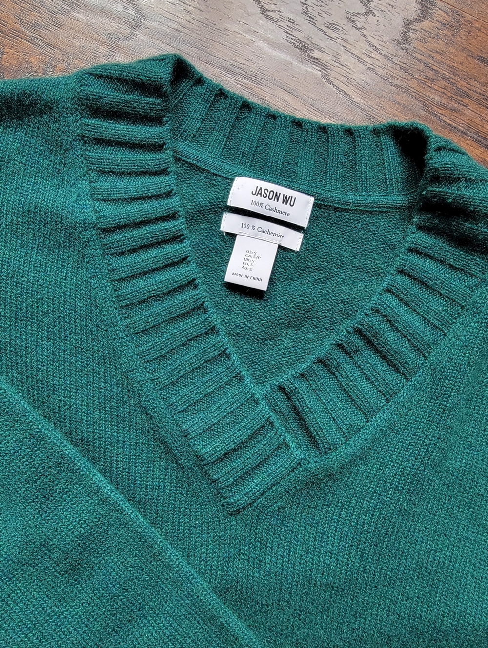 Jason Wu 100% cashmere wool angora teal v-neck sweater pullover crewneck small